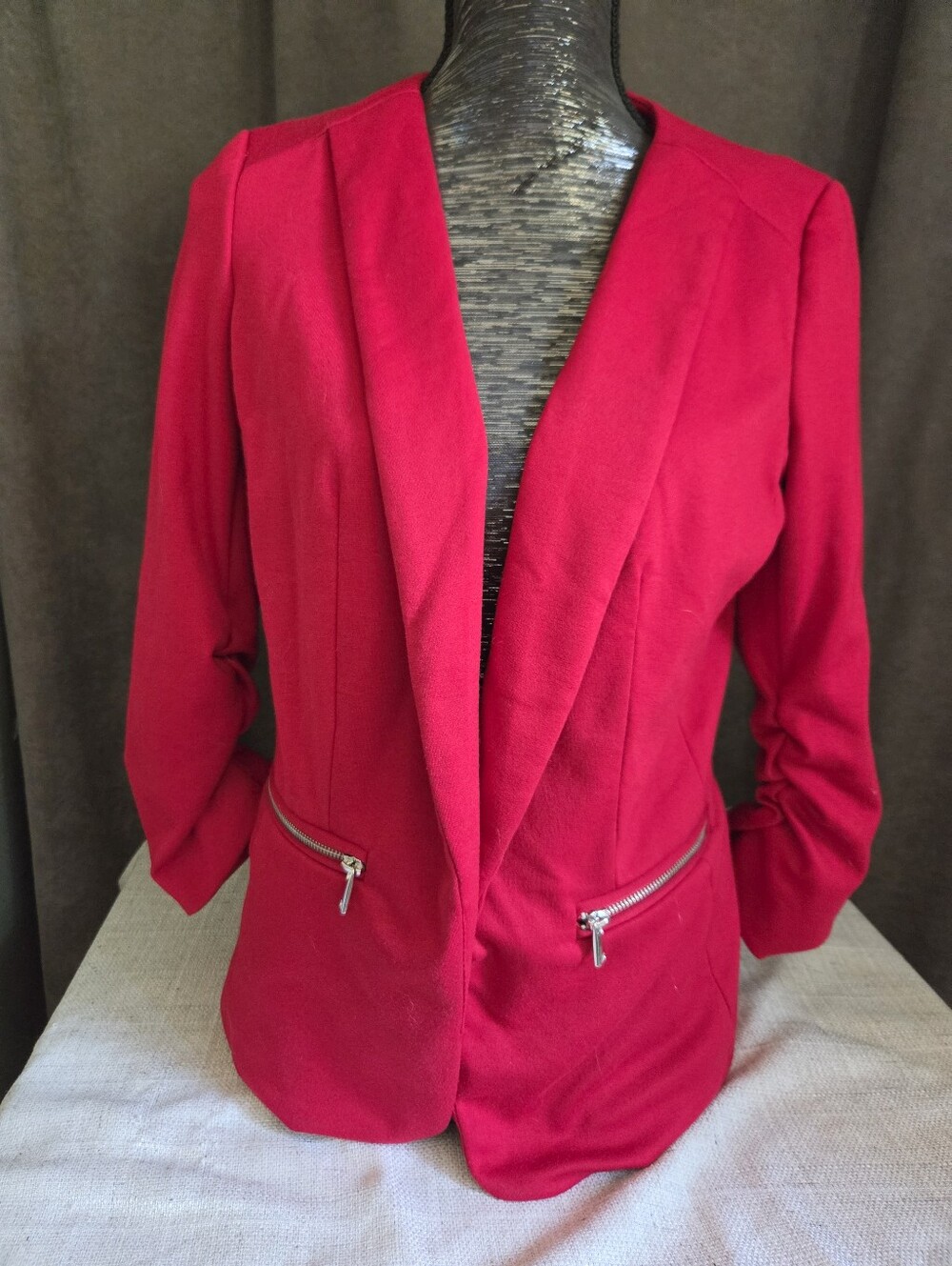 Ricki's Vibrant Red Open-Front Blazer with Zip Pockets